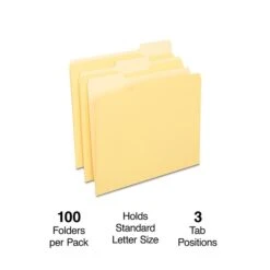 Staples File Folder, 1/3 Cut Tab, Letter Size, Yellow, 100/Box (TR224535)