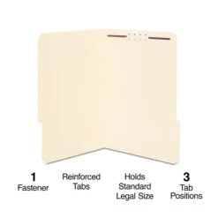 Quill Brand® Heavy-Duty Reinforced Assorted Tabs 1-Fastener Folders, Legal, Manila, 50/Box (737711)