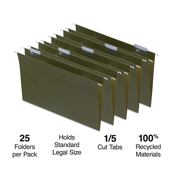 Staples ECO-ID Hanging File Folder, 5-Tab, Legal Size, Standard Green, 25/Box (TR116830) 3 Staples ECO-ID Hanging File Folder, 5-Tab, Legal Size, Standard Green, 25/Box (TR116830)
