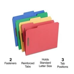 Staples Reinforced Classification Folders, 2" Expansion, Letter Size, Blue/Red/Green/Yellow, 50/Box (TR18341/18341)