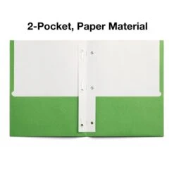 Staples 2-Pocket Pocket Folders With Fasteners, Green, 25/Box (50773/27541-CC)