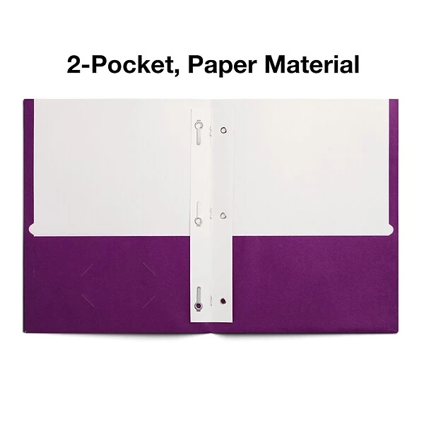 Staples 2-Pocket Pocket Folders With Fasteners, Purple, 25/Box (50776/27544-CC) 3 Staples 2-Pocket Pocket Folders With Fasteners, Purple, 25/Box (50776/27544-CC)