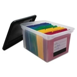 Advantus File Tote Storage Box With Snap-on Lid Closure, Letter/Legal, Clear/Black (55802)