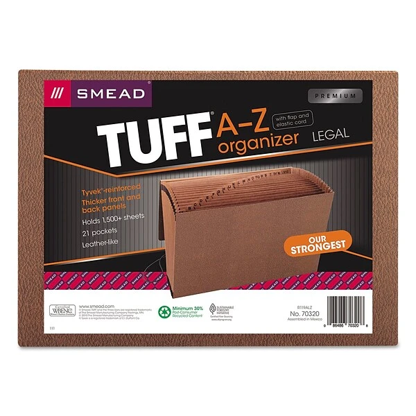 Smead TUFF Expanding File, Alphabetic (A-Z), 21 Pockets, Flap And Elastic Cord Closure, Legal Size, Redrope Stock (70320) 3 Smead TUFF Expanding File, Alphabetic (A-Z), 21 Pockets, Flap And Elastic Cord Closure, Legal Size, Redrope Stock (70320)