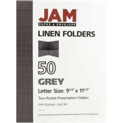 JAM Paper 2-Pocket Portfolio Folder, Gray Linen, 100/Box (3084B) -Esseltela Shop m002636853 s7