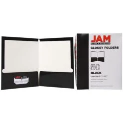 JAM Paper® Laminated Two-Pocket Glossy Presentation Folders, Black, Bulk 50/Box (385GBLC) -Esseltela Shop m002765497 s7
