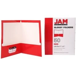 JAM Paper® Laminated Two-Pocket Glossy Presentation Folders, Red, Bulk 50/Box (385GREC) -Esseltela Shop m002765528 s7