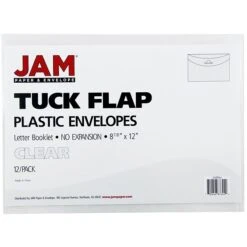JAM Paper® Plastic Envelopes With Tuck Flap Closure, Letter Booklet, 8 7/8 X 12, Clear Poly, 12/Pack (459SCLEAR)