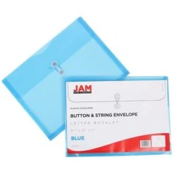 JAM Paper® Plastic Envelopes With Button And String Tie Closure, Letter Booklet, 9.75 X 13, Blue, 12/Pack (218B1BU) -Esseltela Shop m002934365 s7