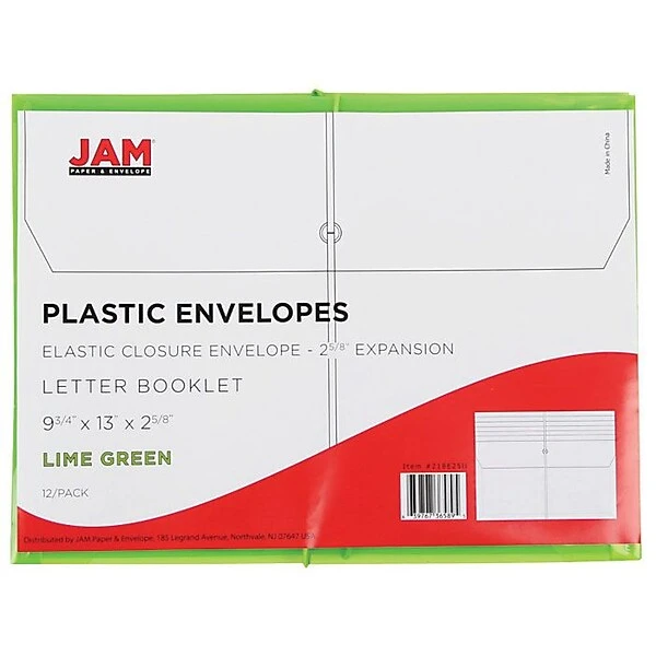 JAM Paper® Plastic Envelope With Elastic Band, 9.75 X 13 With 2.625 Inch Expansion, Lime Green, Sold Individually (218E25LI) 4 JAM Paper® Plastic Envelope With Elastic Band, 9.75 X 13 With 2.625 Inch Expansion, Lime Green, Sold Individually (218E25LI) - Image 2