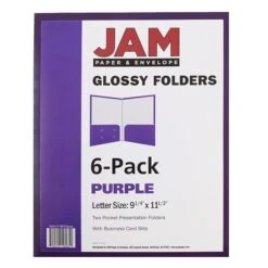 JAM Paper® Laminated Two-Pocket Glossy Presentation Folders, Purple, 6/Pack (385GPUA) -Esseltela Shop m003904178 s7