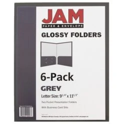JAM Paper® Laminated Two-Pocket Glossy Presentation Folders, Grey, 6/Pack (31225352U) -Esseltela Shop m003904210 s7