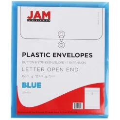 JAM Paper® Plastic Envelopes With Button And String Tie Closure, Letter Open End, 9.75 X 11.75, Blue Poly, 12/pack (118B1BU) -Esseltela Shop m003956006 s7