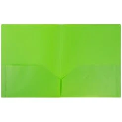 JAM Paper Plastic 2-Pocket Folders, Lime Green, 6/Pack (382Eligrd)