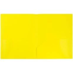 JAM Paper Plastic POP 2-Pocket Folder, Yellow, 6/Pack (382Eyed)