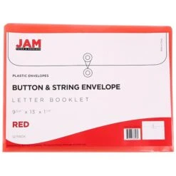 JAM Paper® Plastic Envelopes With Button And String Tie Closure, Letter Booklet, 9.75 X 13, Red Poly, 12/pack (218B1RE) -Esseltela Shop m004858345 s7
