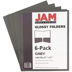 JAM Paper® Laminated Two-Pocket Glossy Presentation Folders, Grey, 6/Pack (31225352U) -Esseltela Shop m004860221 s7