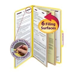 Smead Pressboard Classification Folders With SafeSHIELD Fasteners, 2" Expansion, Legal Size, 2 Dividers, Yellow, 10/Box (19034) -Esseltela Shop m004895230 s7