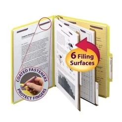 Smead Pressboard Classification Folders With SafeSHIELD Fasteners, 2" Expansion, Letter Size, 2 Dividers, Yellow, 10/Box (14034) -Esseltela Shop m004895275 s7