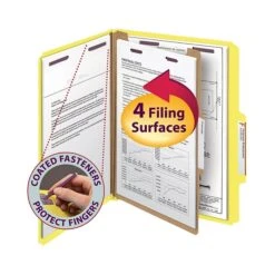 Smead Pressboard Classification Folders With SafeSHIELD Fasteners, 2" Expansion, Letter Size, 1 Divider, Yellow, 10/Box (13734) -Esseltela Shop m004895549 s7