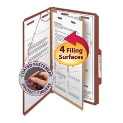 Smead Pressboard Classification Folders With SafeSHIELD Fasteners, 2" Expansion, Legal Size, 1 Divider, Red, 10/Box (18775) -Esseltela Shop m004897463 s7
