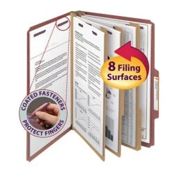 Smead Pressboard Classification Folders With SafeSHIELD Fasteners, 3" Expansion, Legal Size, 3 Dividers, Red, 10/Box (19092) -Esseltela Shop m004897488 s7