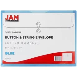 JAM Paper® Plastic Envelopes With Button And String Tie Closure, Letter Booklet, 9.75 X 13, Blue, 12/Pack (218B1BU) -Esseltela Shop m005744989 s7