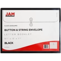 JAM Paper® Plastic Envelopes With Button And String Tie Closure, Letter Booklet, 9.75 X 13, Black, 12/Pack (218B1BL) -Esseltela Shop m005745012 s7