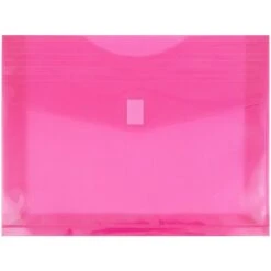 JAM Paper® Plastic Envelopes With Hook & Loop Closure, 2" Exp, Letter Booklet, 9.75" X 13", Fuchsia Pink Poly, 12/pack (218V2FU)