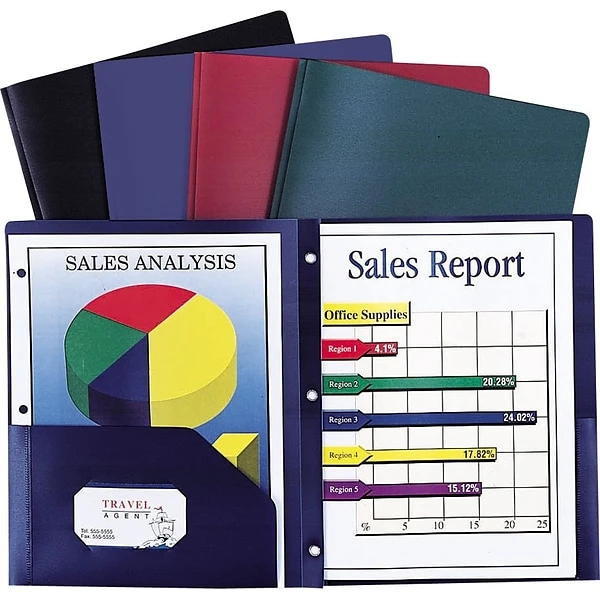 Poly Two-Pocket Portfolio W/Prong Fasteners, Green 3 Poly Two-Pocket Portfolio W/Prong Fasteners, Green