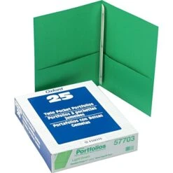 Oxford Twin Pocket Portfolio With Fasteners, Light Green, 8 1/2" X 11", 25/Bx