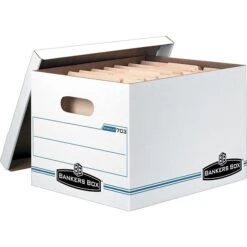Bankers Box® Stor/File Corrugated File Storage Boxes, Lift-Off Lid, Letter/Legal Size, White/Blue, 6/Pack (57036-04)