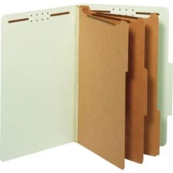 Heavy Duty Classification Folders, Legal, 3 Dividers, Embedded Fastener, Light Green, 10/Box