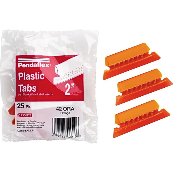 Pendaflex Hanging File Folder Tabs, 1/5 Tab, Two Inch, Orange Tab/White Insert, 25/Pack 3 Pendaflex Hanging File Folder Tabs, 1/5 Tab, Two Inch, Orange Tab/White Insert, 25/Pack