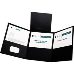 Oxford Tri-Fold Folder W/3 Pockets, Holds 150 Letter-Size Sheets, Black, 20 Folders/Box