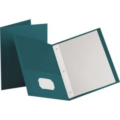 Oxford Twin-Pocket Folders With 3 Fasteners, Letter, 1/2" Capacity, Teal, 25/Bx