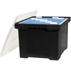 Storex Storage Plastic File Tote With Comfort Grips, Letter/Legal Size, Black/Clear (61528U01C) -Esseltela Shop s0870702 s7