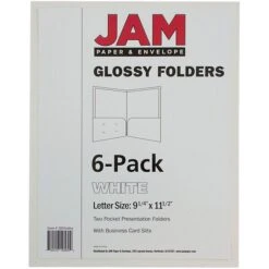 JAM PAPER Glossy 2 Pocket Presentation Folder, White, 6/Pack (385GWHA) -Esseltela Shop s1019729 s7