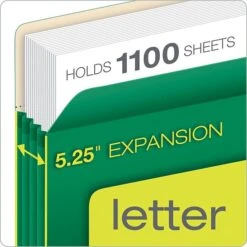 Pendaflex 10% Recycled Reinforced File Pocket, 5 1/4" Expansion, Letter Size, Green (2366397)