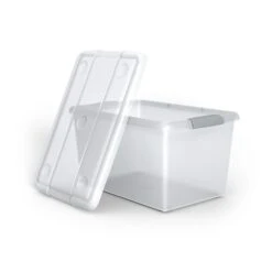 Iris Store & Slide 61 Qt. Latch Lid Storage Bin, Clear, 6/Carton (TR58301CT)