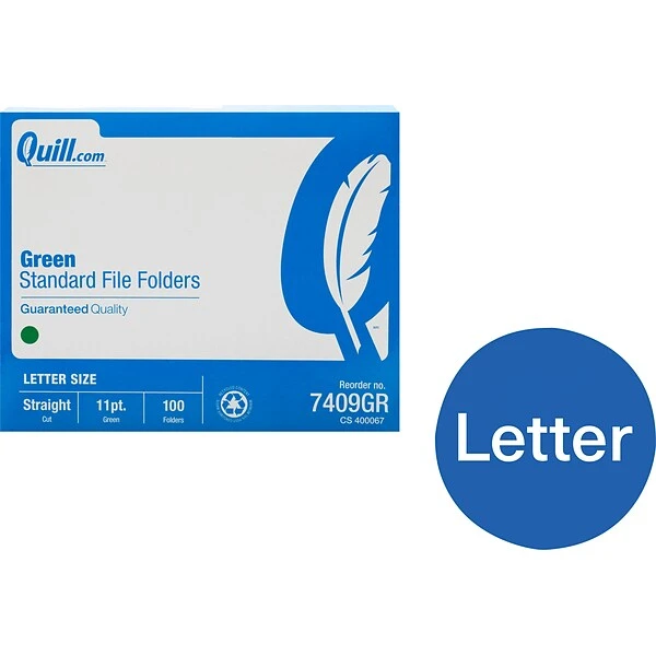 Quill Brand® File Folders, Straight-Cut, Letter Size, Green, 100/Box (7409BGR) 3 Quill Brand® File Folders, Straight-Cut, Letter Size, Green, 100/Box (7409BGR)