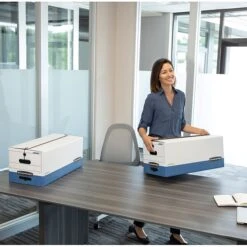 Bankers Box Liberty Heavy-Duty Corrugated File Storage Boxes, String & Button, Letter Size, White/Blue, 12/Carton (00011) -Esseltela Shop s1213053 s7