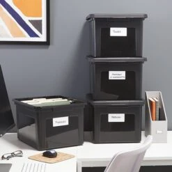 TRU RED™ Hanging File Box, Snap Lid, Letter/Legal Size, Black, 4/Carton (TR57619CT) -Esseltela Shop s1219762 s7