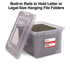 Staples® Hanging File Box, Snap Lid, Letter/Legal Size, Frost Gray, 4/Carton (TR57623CT)
