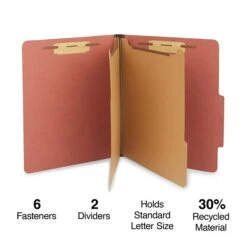 Staples® 60% Recycled Pressboard Classification Folder, 2-Divider, 2.5" Expansion, Letter Size, Brick Red, 20/Box (TR614615)
