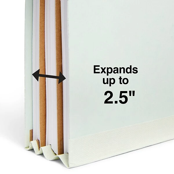 Staples® 60% Recycled Pressboard Classification Folder, 2-Dividers, 2.5" Expansion, Letter Size, Light Gray/Green, 10/Box 4 Staples® 60% Recycled Pressboard Classification Folder, 2-Dividers, 2.5" Expansion, Letter Size, Light Gray/Green, 10/Box - Image 2