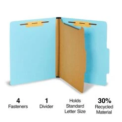 Staples® 60% Recycled Pressboard Classification Folder, 1-Divider, 1.75" Expansion, Letter Size, Light Blue, 20/Box (TR614424)