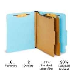 Staples® 60% Recycled Pressboard Classification Folder, 2-Dividers, 2.5" Expansion, Letter Size, Light Blue, 20/Box (TR614434)