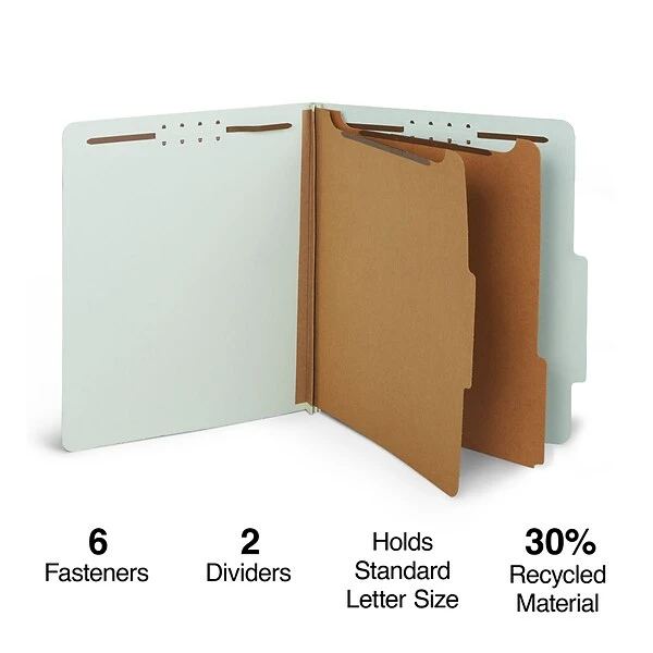 Staples® 60% Recycled Pressboard Classification Folder, 2-Dividers, 2.5" Expansion, Letter Size, Light Gray/Green, 10/Box 3 Staples® 60% Recycled Pressboard Classification Folder, 2-Dividers, 2.5" Expansion, Letter Size, Light Gray/Green, 10/Box