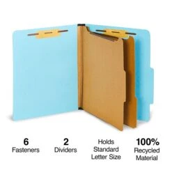 Staples® 100% Recycled Pressboard Classification Folder, 2-Dividers, 2.5" Expansion, Letter Size, Light Blue, 20/Box